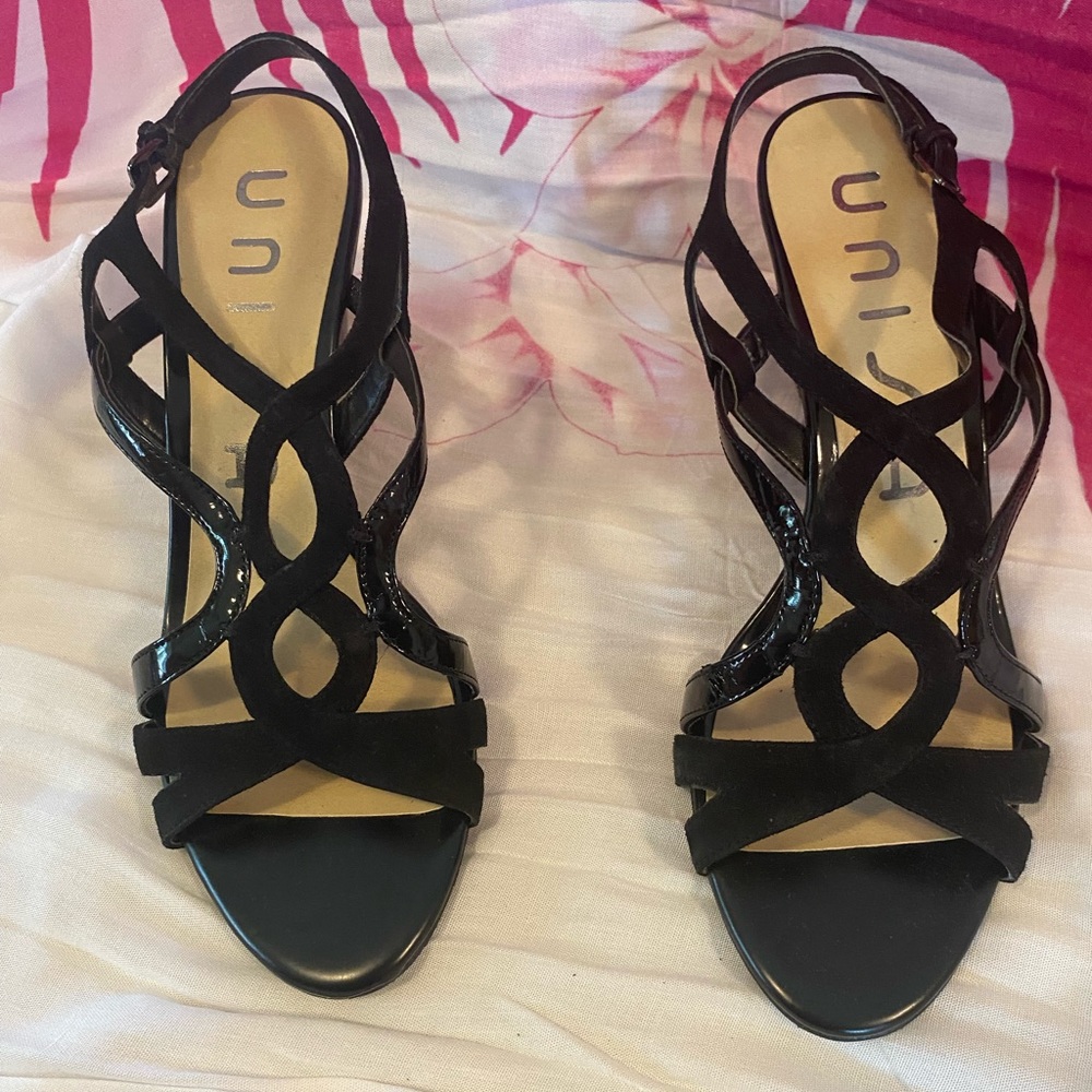 Black Strappy Wedge 3” Heels Size 9  ***NEW***